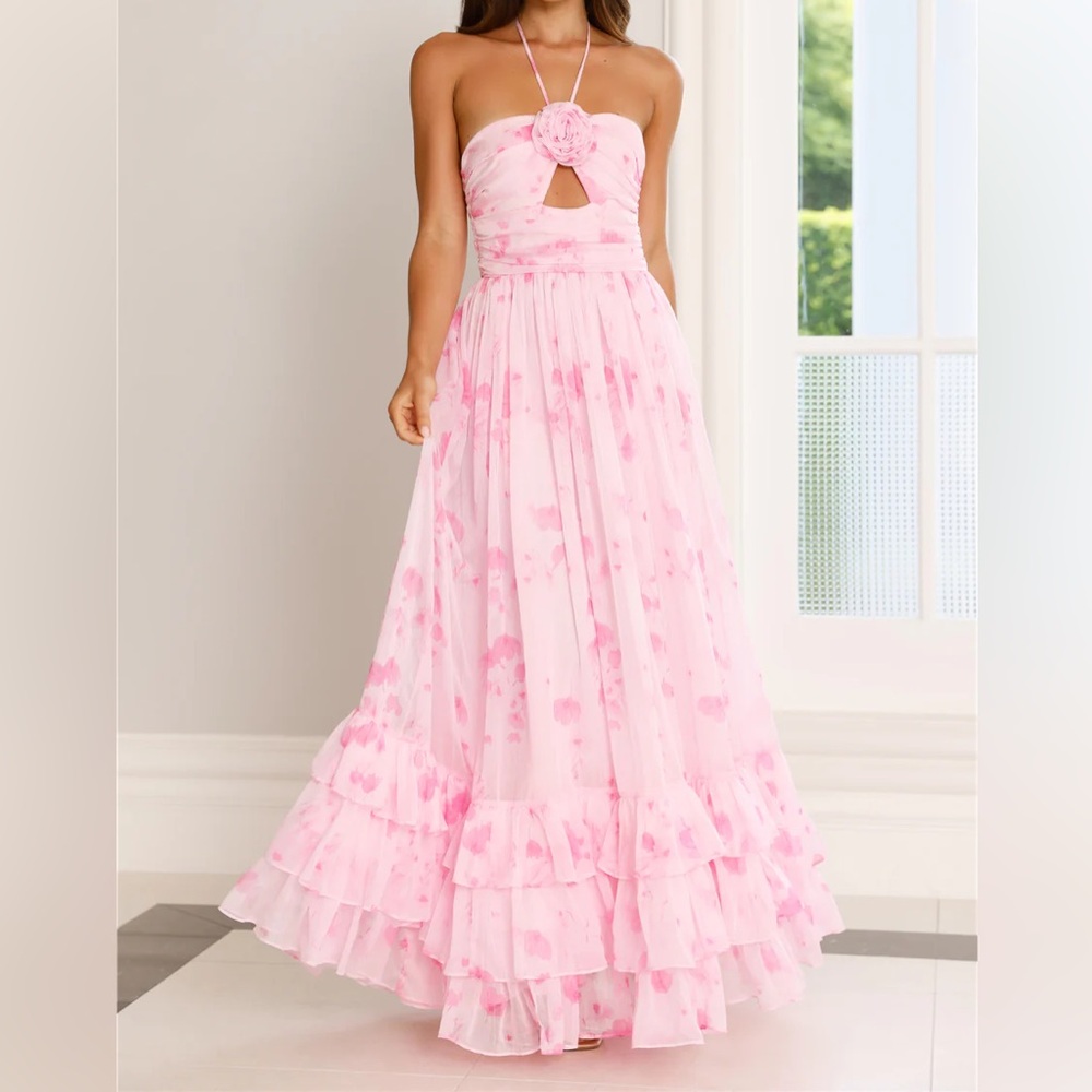 Floral Essence Halter Maxi Dress Pink